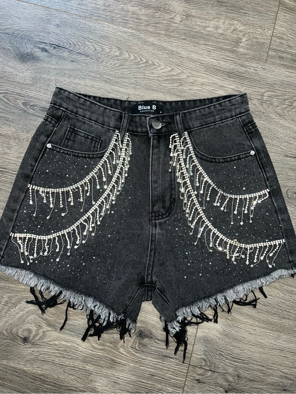 Black Embellished Denim Shorts